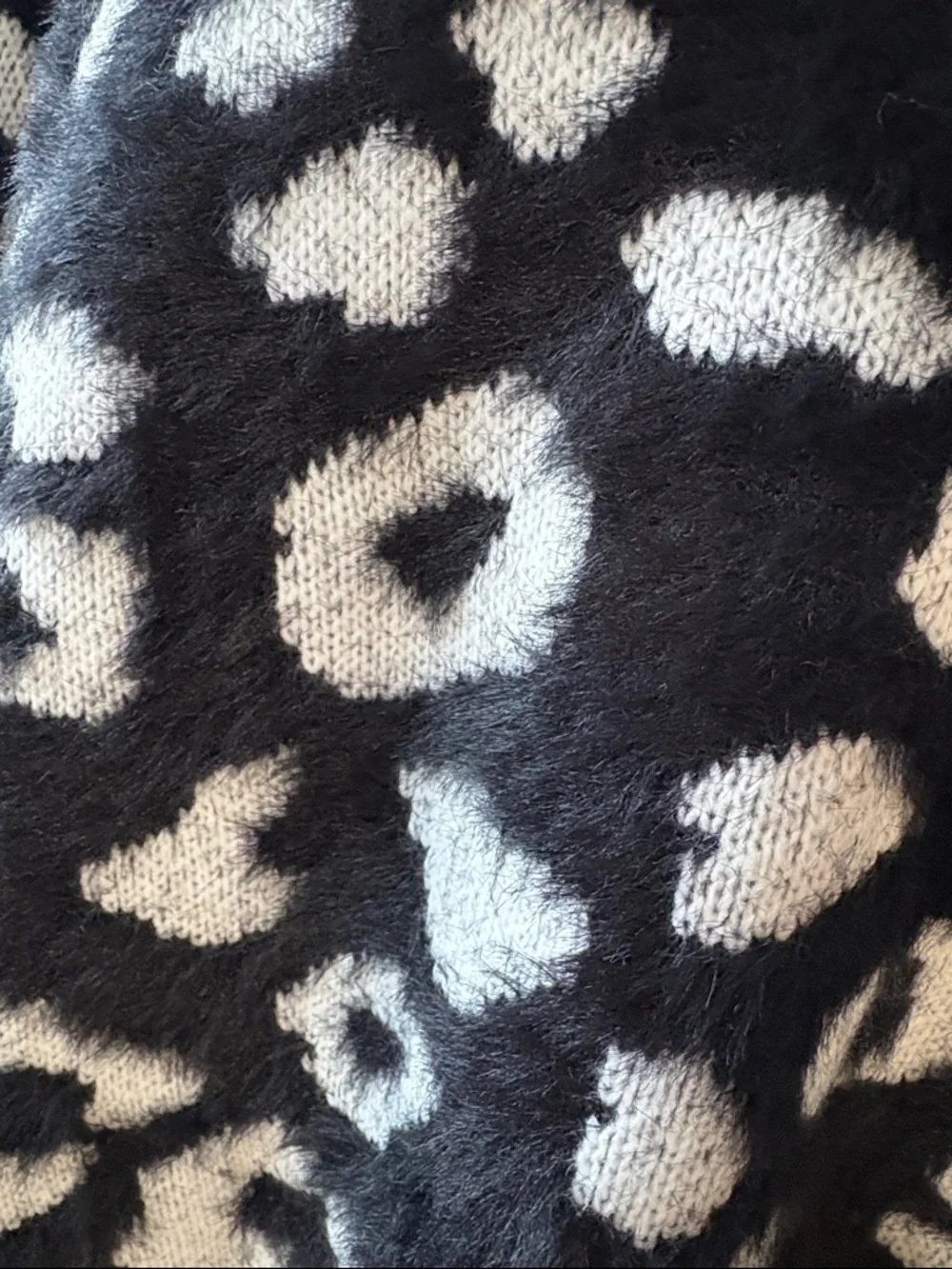 White Birch Oversized Black & Cream Leopard Plush Scoopneck Sweater - Picture 5 of 8